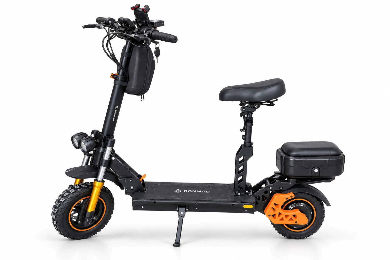 Patinete elétrico Bonmad M5 Pro preto e laranja - lateral esquerda