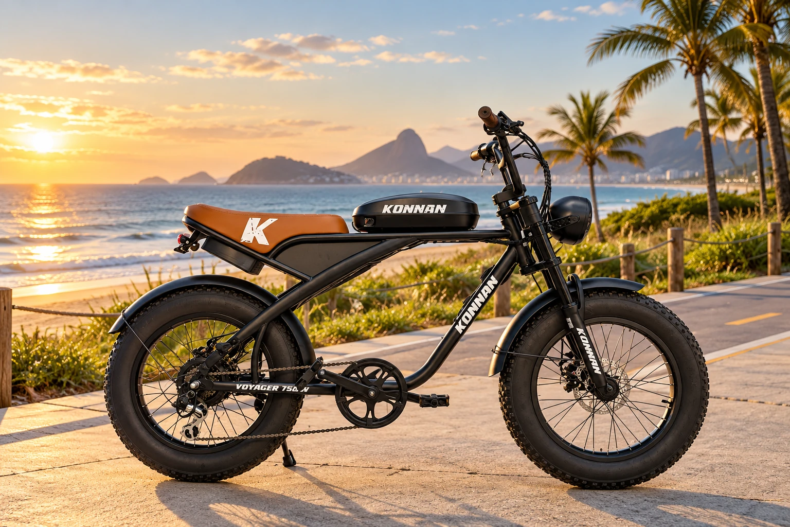 Bicicleta elétrica Konnan Voyager - cenário na orla
