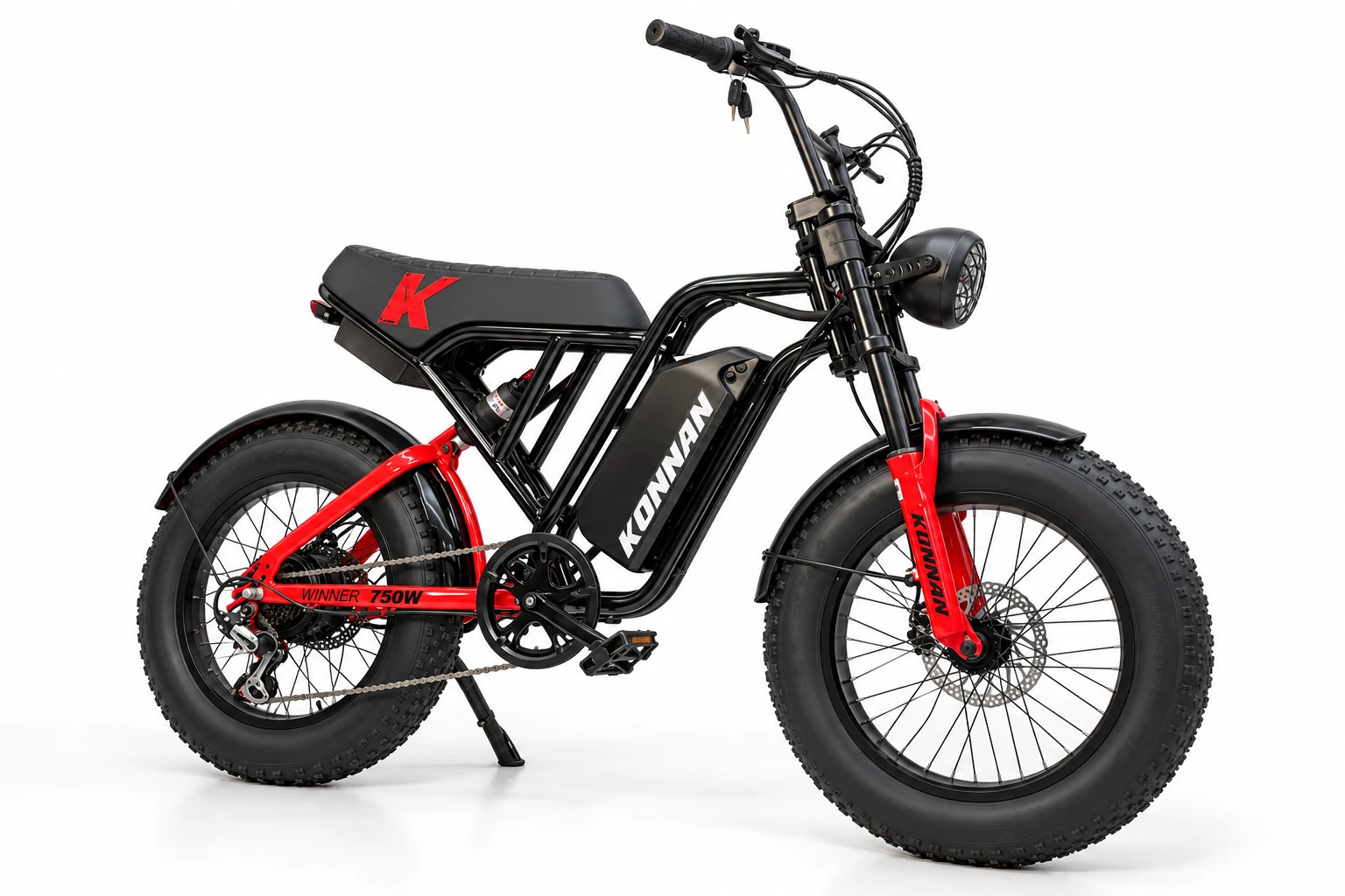 Bicicleta elétrica Konnan Winner vermelha e preta - lateral direita