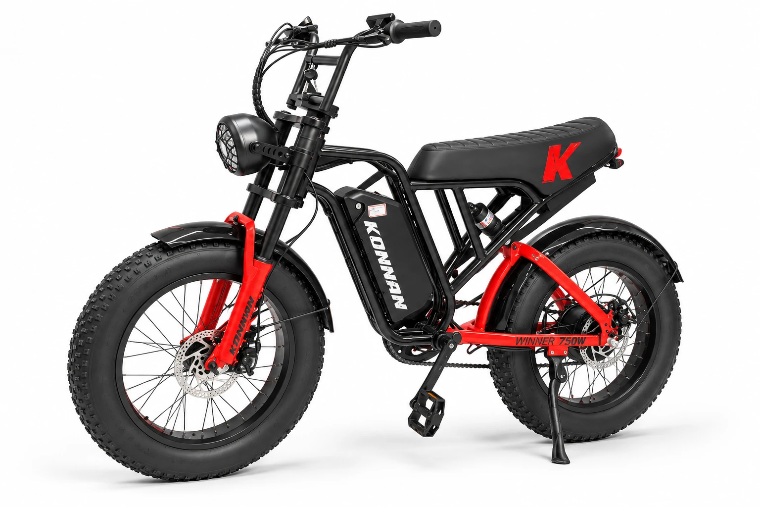 Bicicleta elétrica Konnan Winner vermelha e preta - lateral esquerda