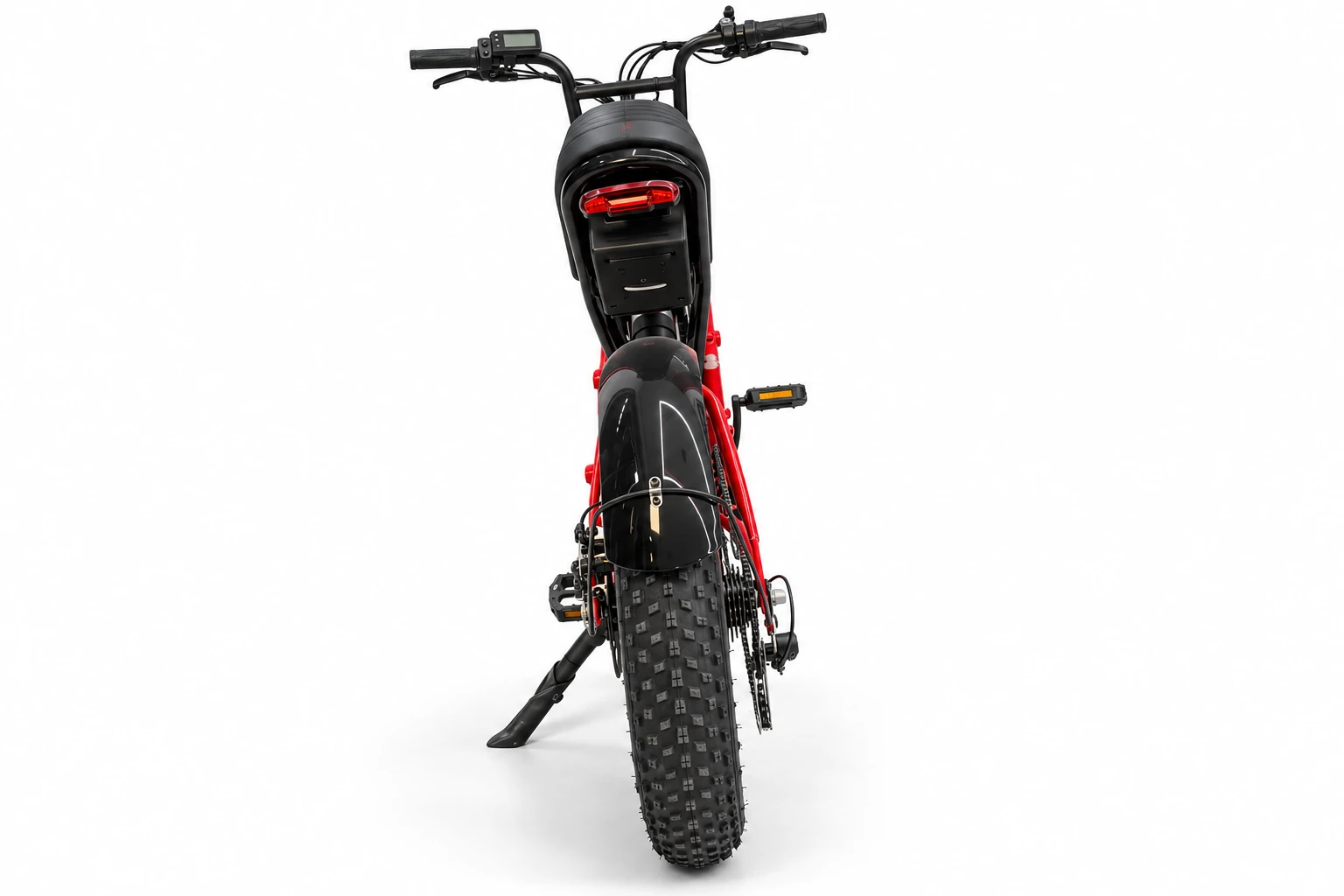 Bicicleta elétrica Konnan Winner vermelha e preta - traseira