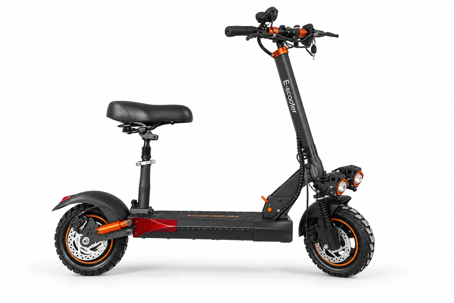 Patinete elétrico E-Scooter M4 preto e laranja - lateral direita