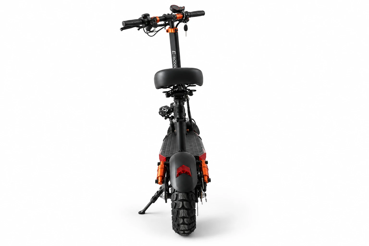 Patinete elétrico E-Scooter M4 preto e laranja - traseira