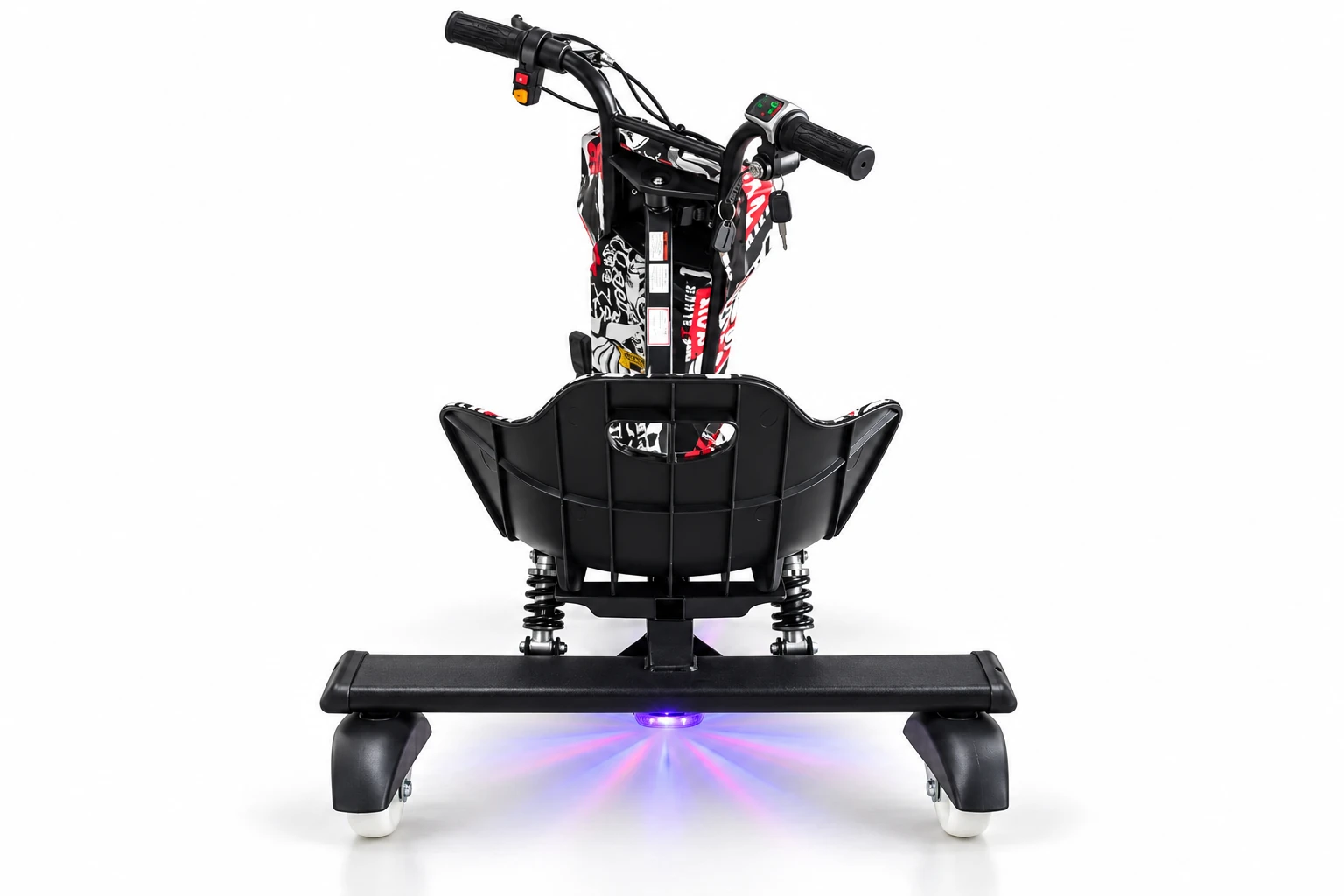 Triciclo Elétrico Drift preto, branco e vermelho - traseira