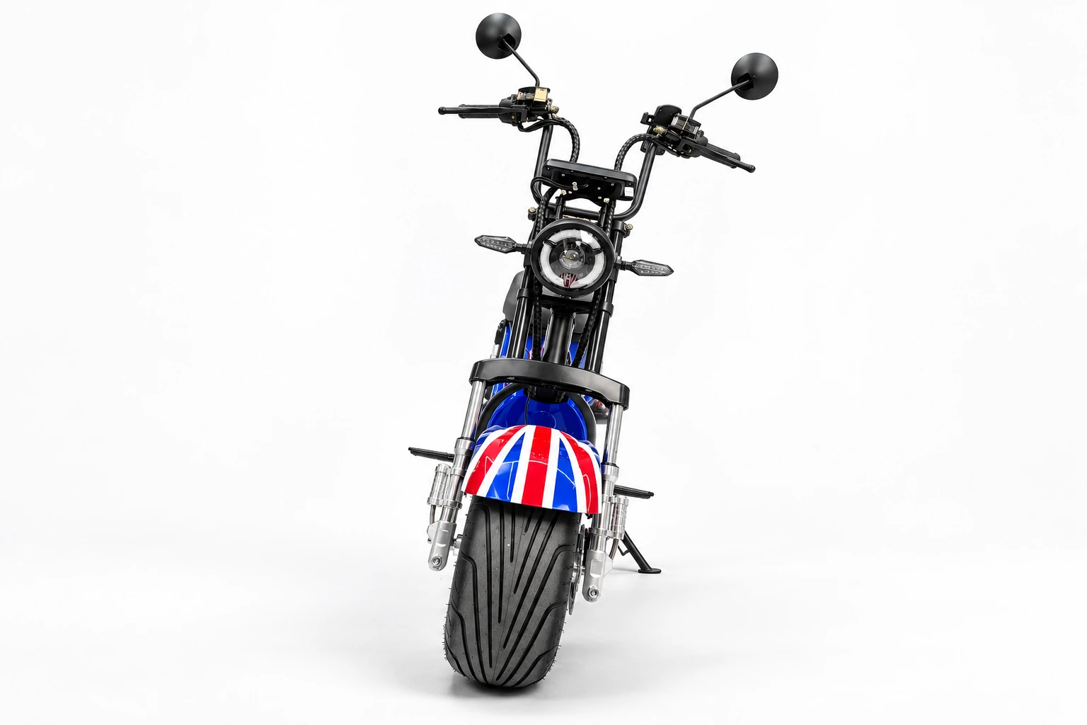 Scooter elétrica X18 Stylus azul e vermelha - vista frontal