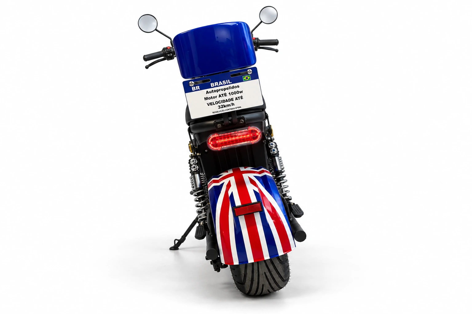 Scooter elétrica X18 Stylus azul e vermelha - vista traseira